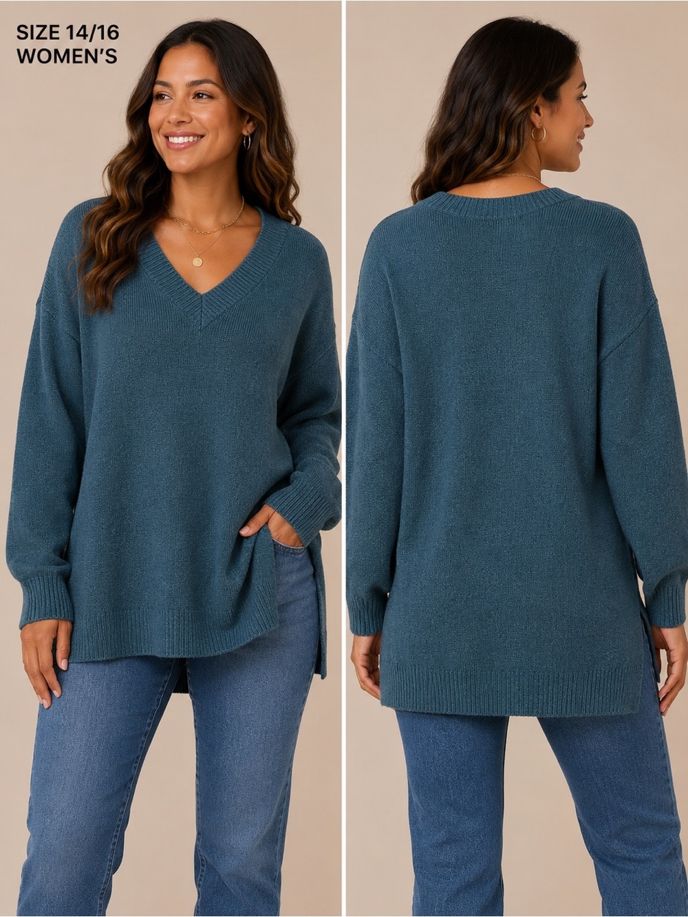 Lane Bryant Teal V-Neck Women's Sweater size 14/16